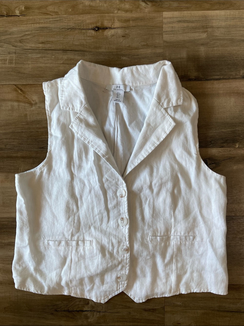 H by Halston White Sleeveless Linen Button-Front Top